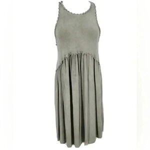 Anthropologie POL Women’s Small Zip Up Sage Green, Lace Trim Tank Dress